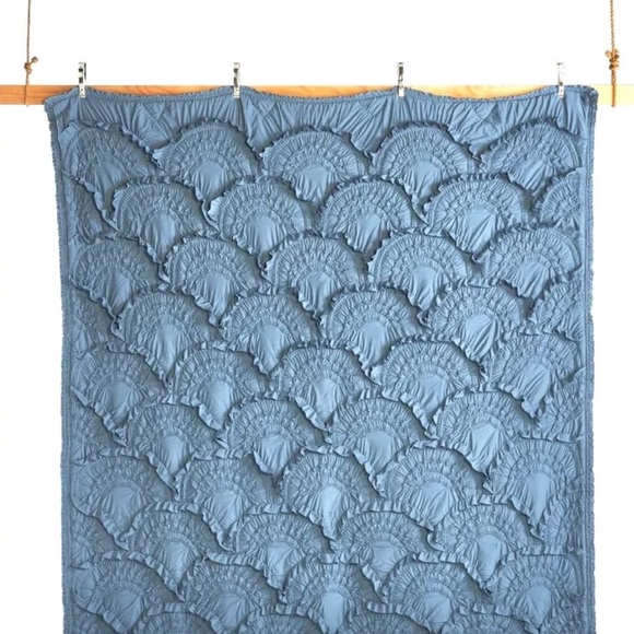 Anthropologie Rivulets Quilt Textured Ruffles Medium Blue Queen Size - Picture 3 of 6
